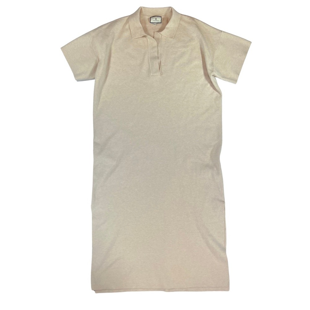 Tuckernuck Beige Knit Channing Polo Knit Dress Womens Large Midi Short Sleeve